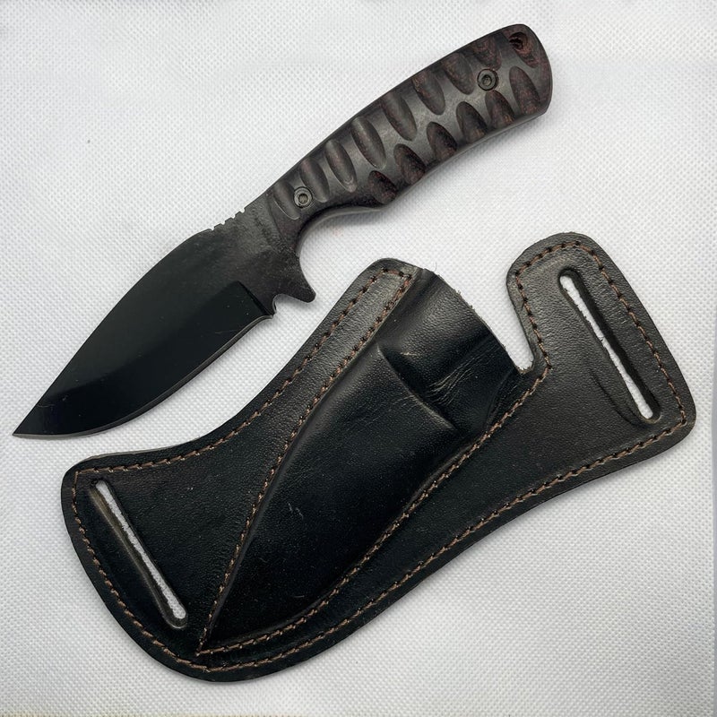 sami blades سكين صيد ثابتة بشفرة كاملة، شفرة من الفولاذ المقاوم للصدأ بطول 4 بوصات، مقبض ميكارتا أسود مريح، سكين تكتيكي لأساسيات الصيد، سكين جلد للصيد - Image 1